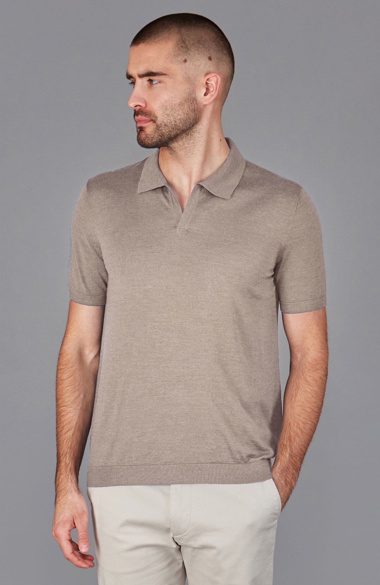 Mens Superfine Merino Silk Buttonless Polo Shirt