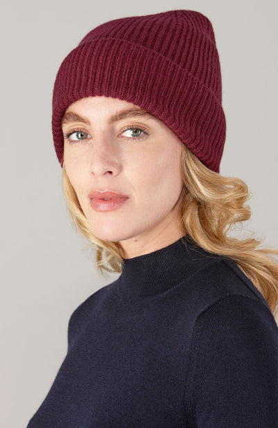 burgundy cashmere beanie hat