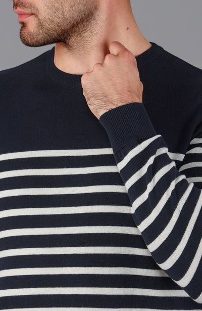 navy mens breton stripe jumper