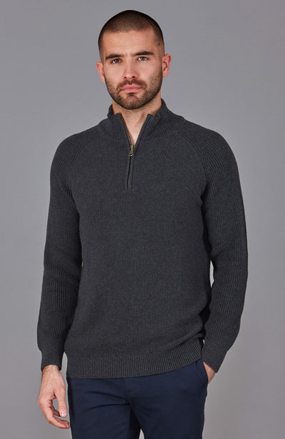 grey mens chunky zip neck jumper