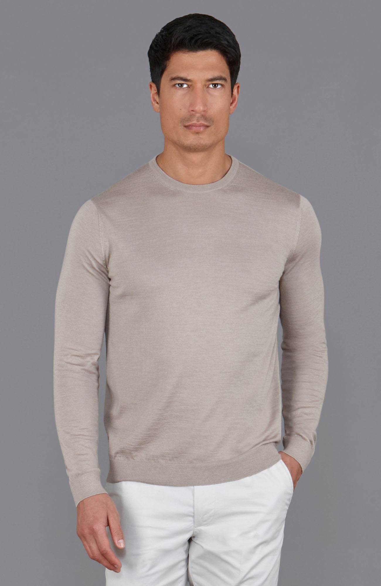 taupe mens merino silk jumper