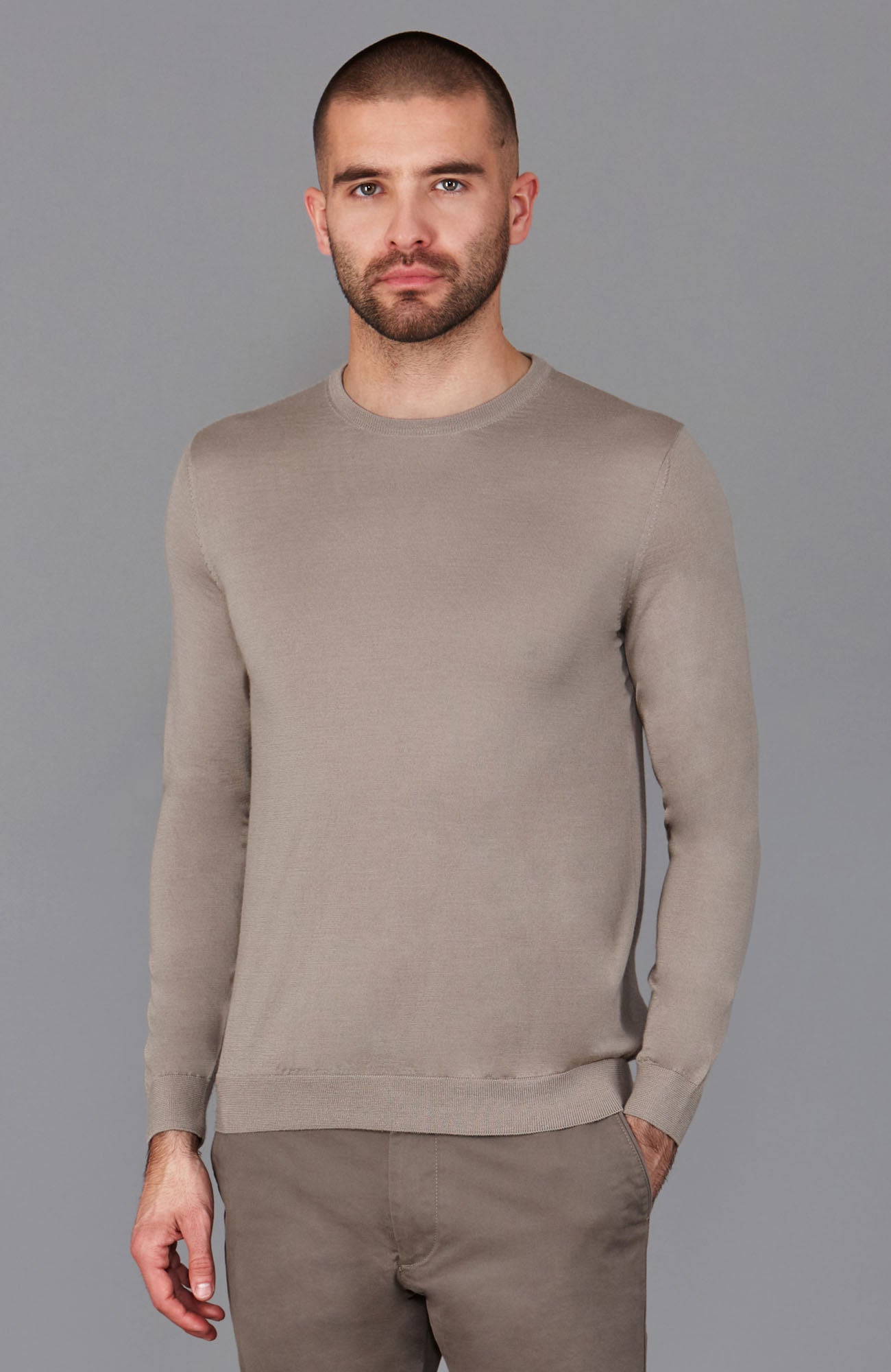 taupe mens superfine merino silk jumper