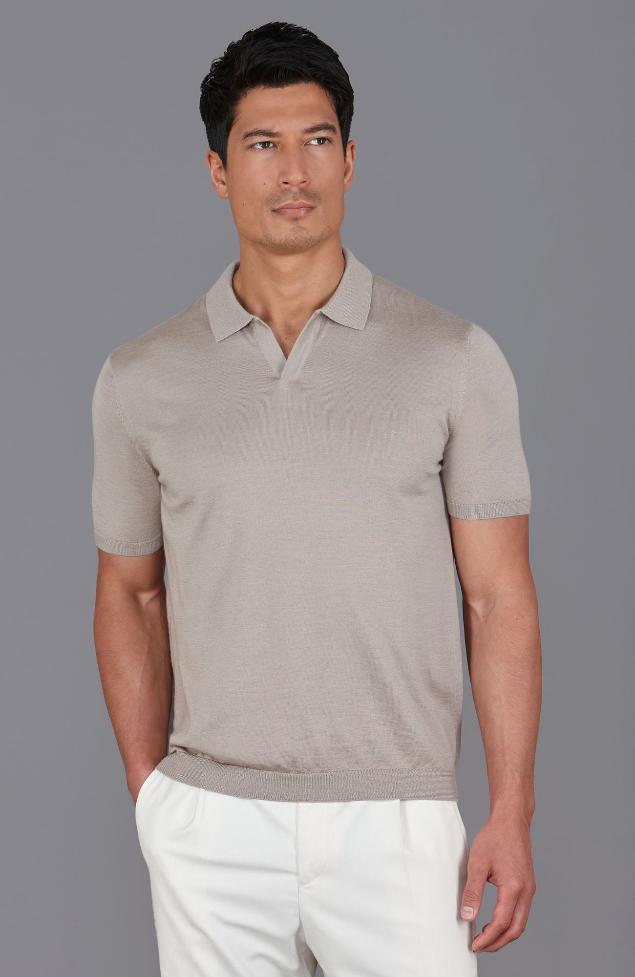 Mens Superfine Merino Silk Buttonless Polo Shirt