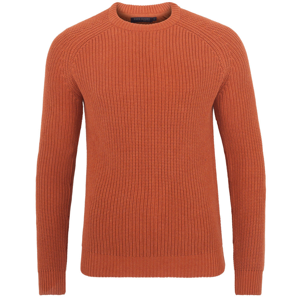 mens orange winter fisherman rib cotton jumper