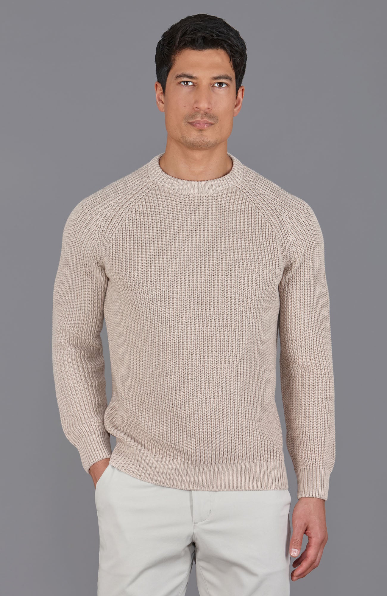 Mens Cotton Fisherman Rib Knit Jumper