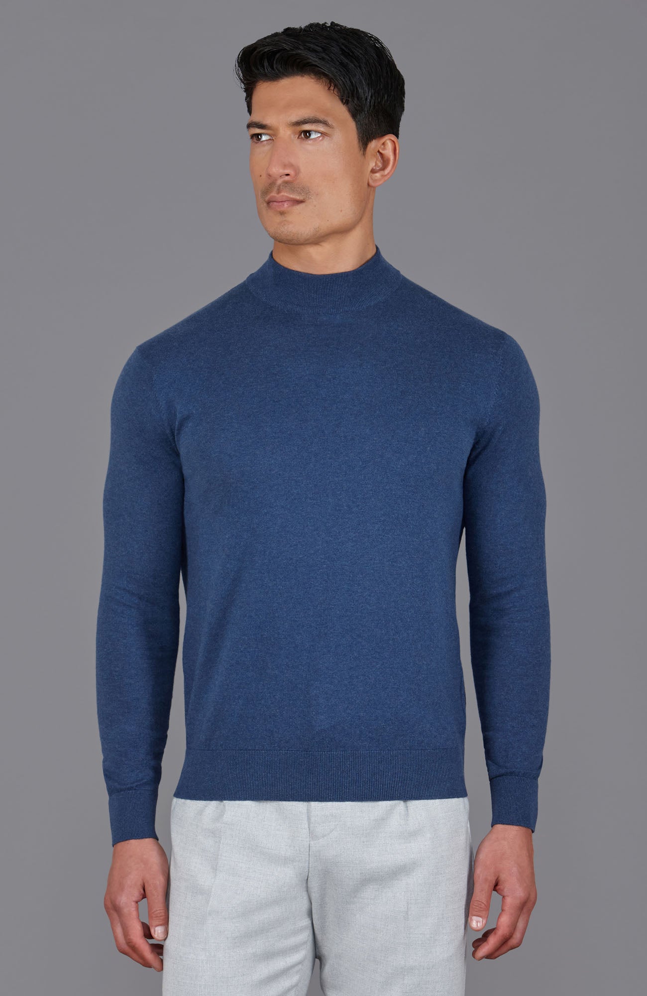 blue mens mock turtle neck jumper