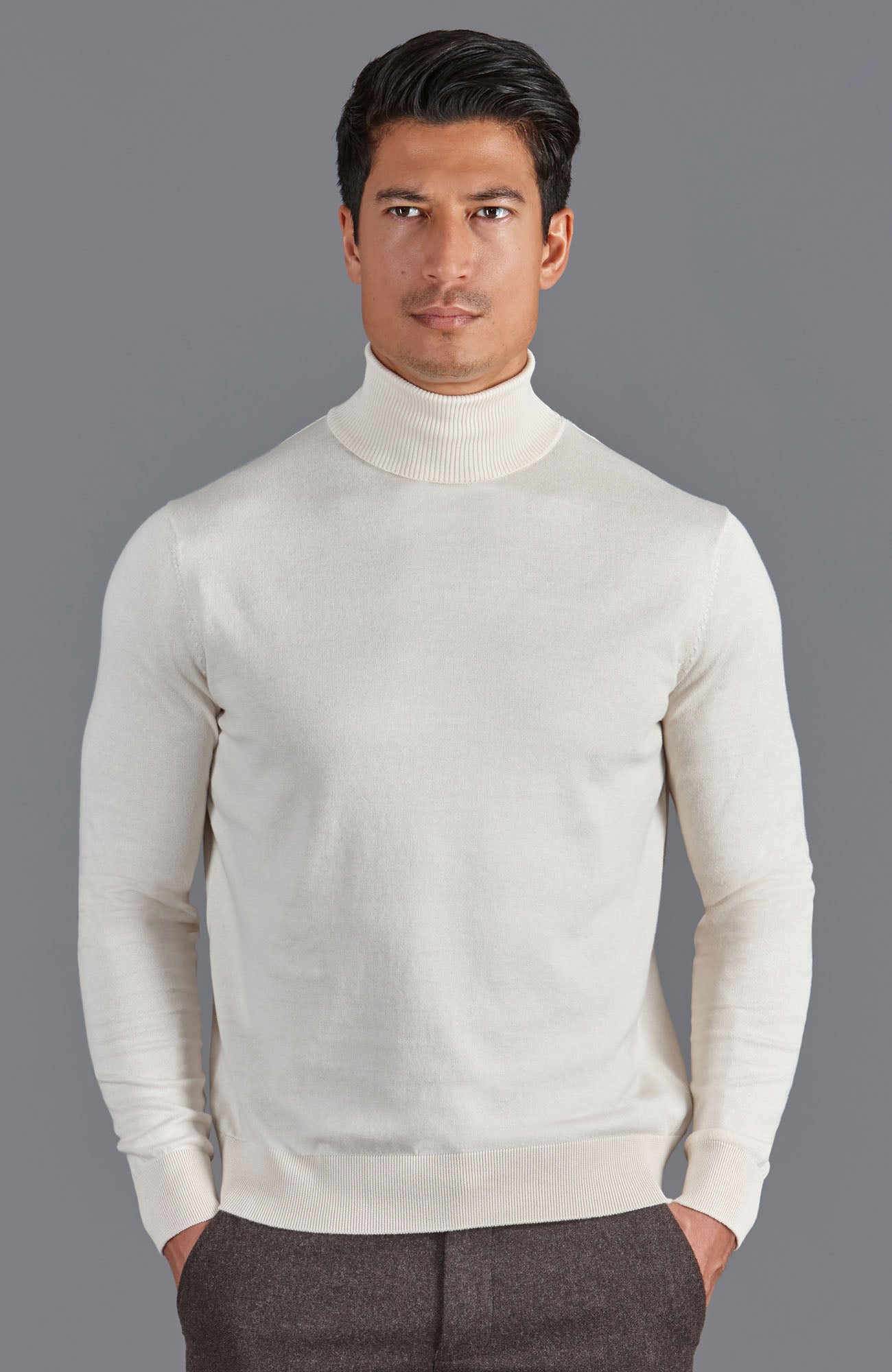 mens ecru roll neck cotton sweater