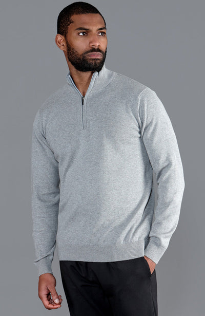 mens light grey half zip neck cotton jumper