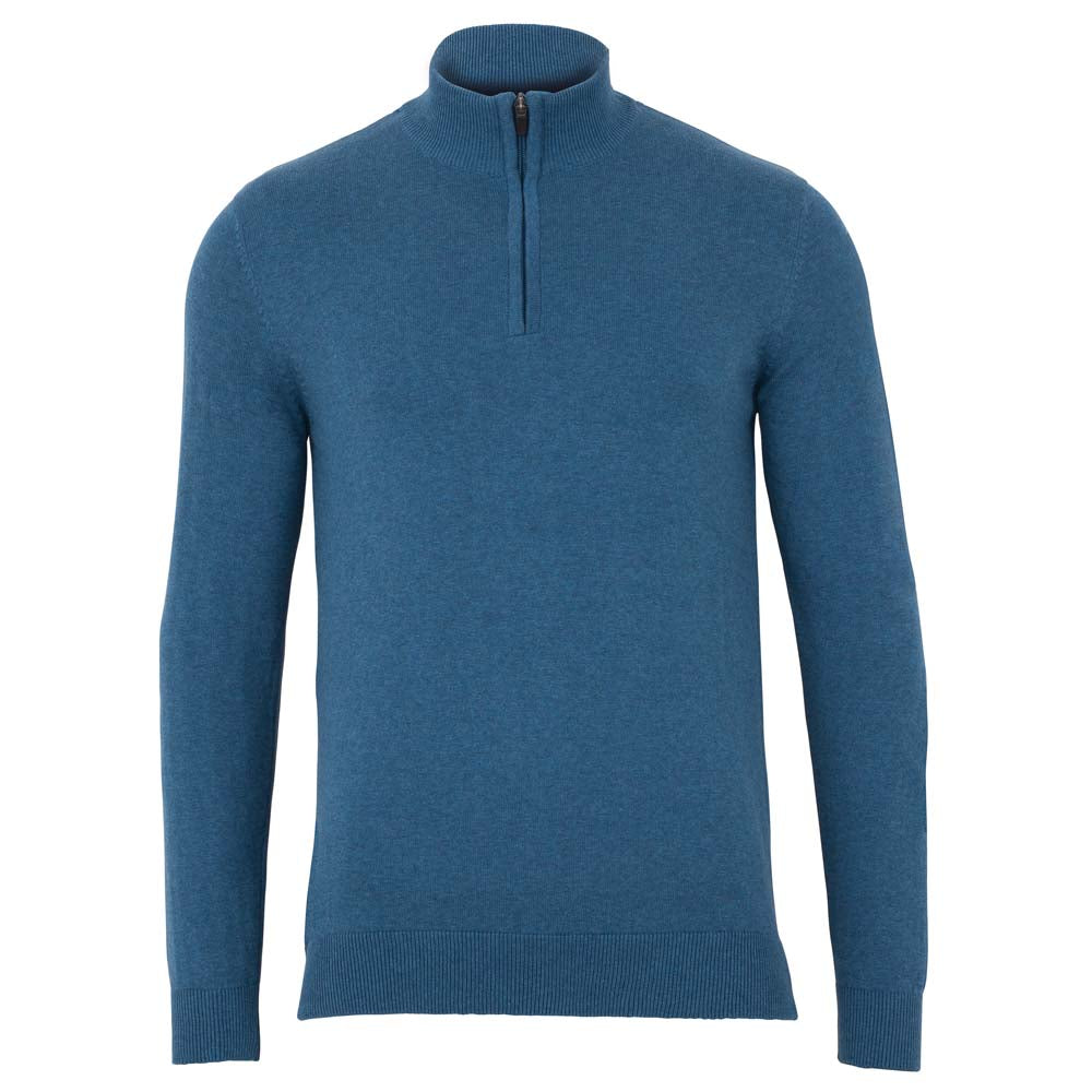 blue mens cotton fine knit lightweight half zip neck jumper