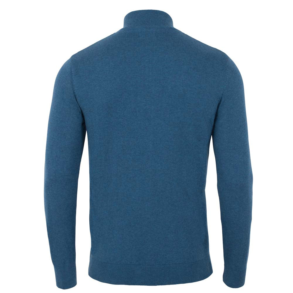 blue mens cotton fine knit lightweight half zip neck jumper