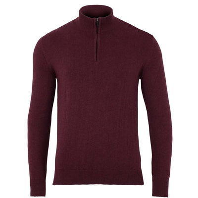 burgundy mens cotton fine knit lightweight half zip neck jumper