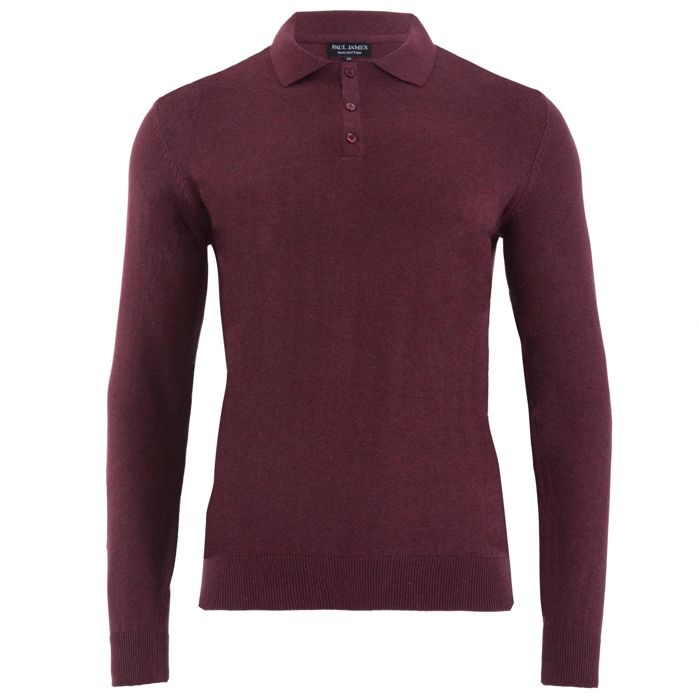 100% Cotton Long Sleeve Knitted Polo Shirt - Paul James Knitwear