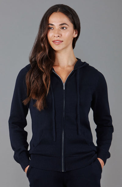 navy womens zip up hooded sweater