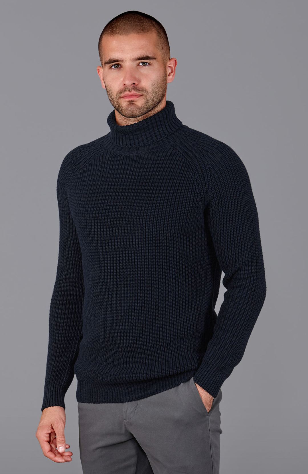 Mens Midweight Cotton Fisherman Rib Knit Roll Neck Jumper Paul James Knitwear