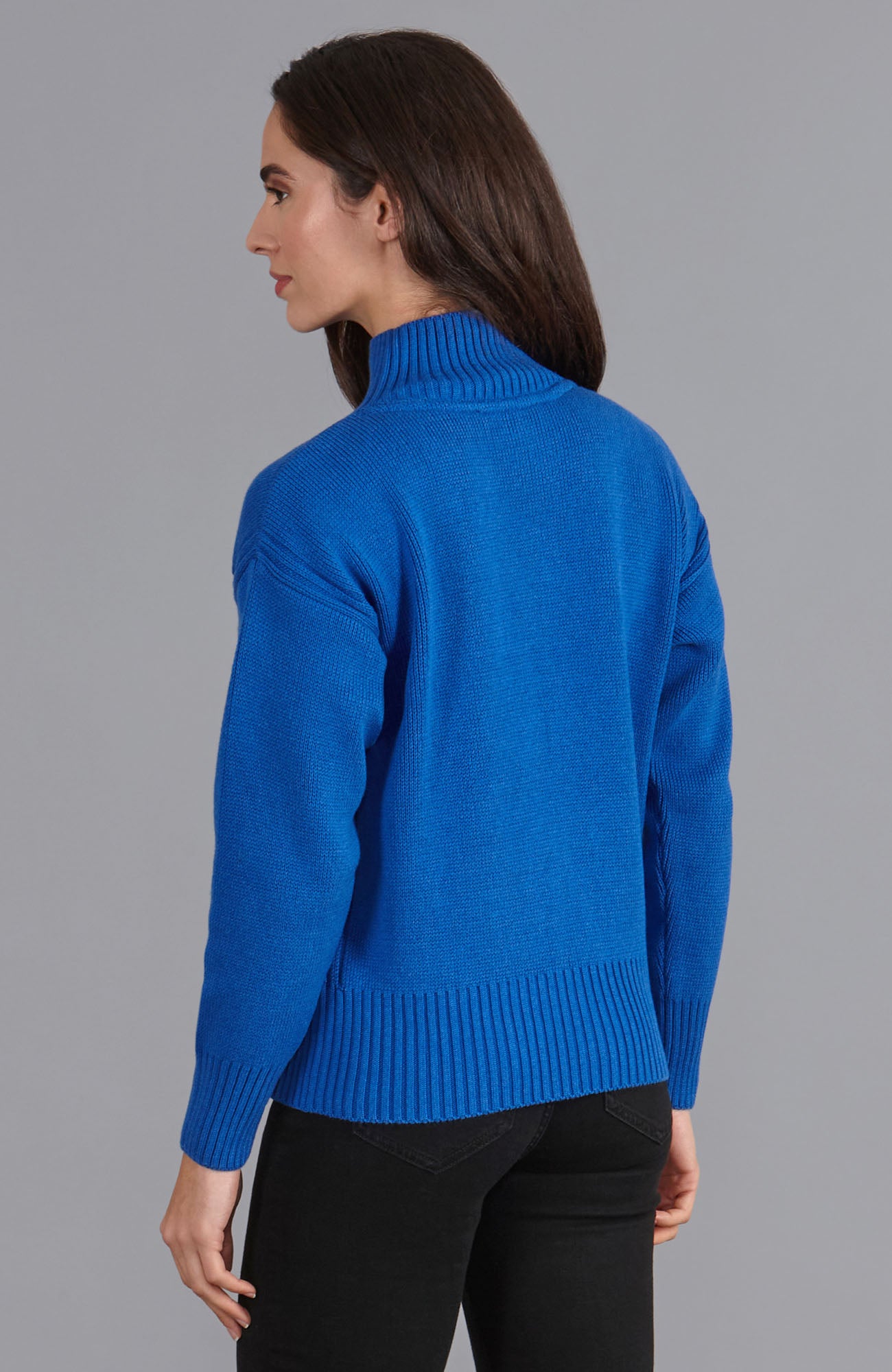 blue womens high neck cotton sweater