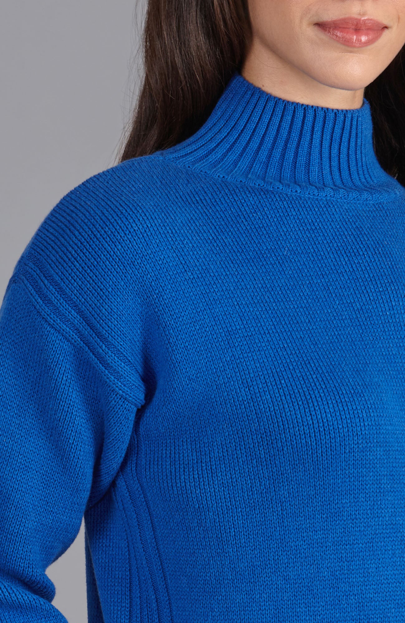 blue womens high neck cotton sweater