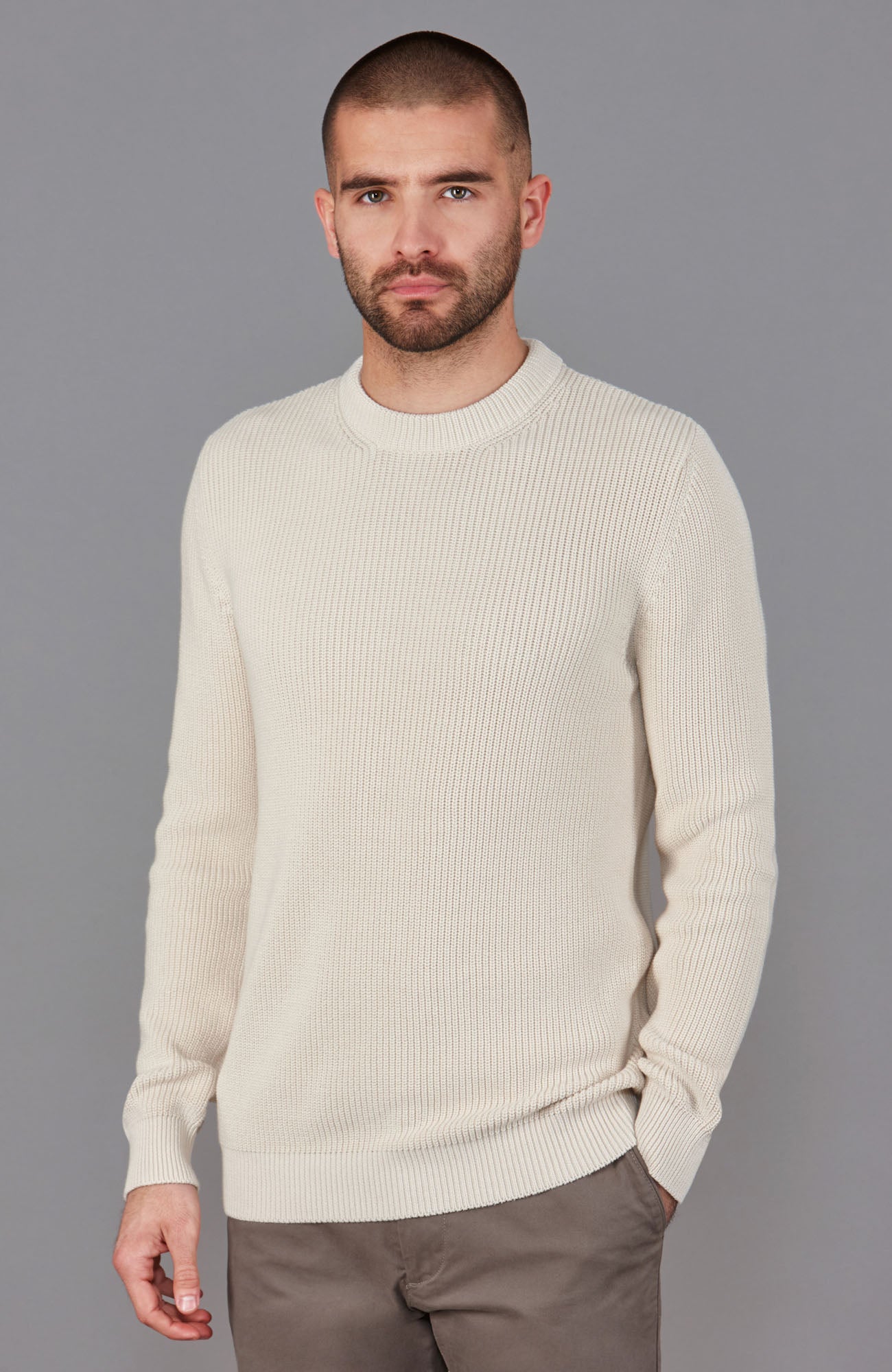 Mens Midweight 100% Cotton Fisherman Rib Jumper