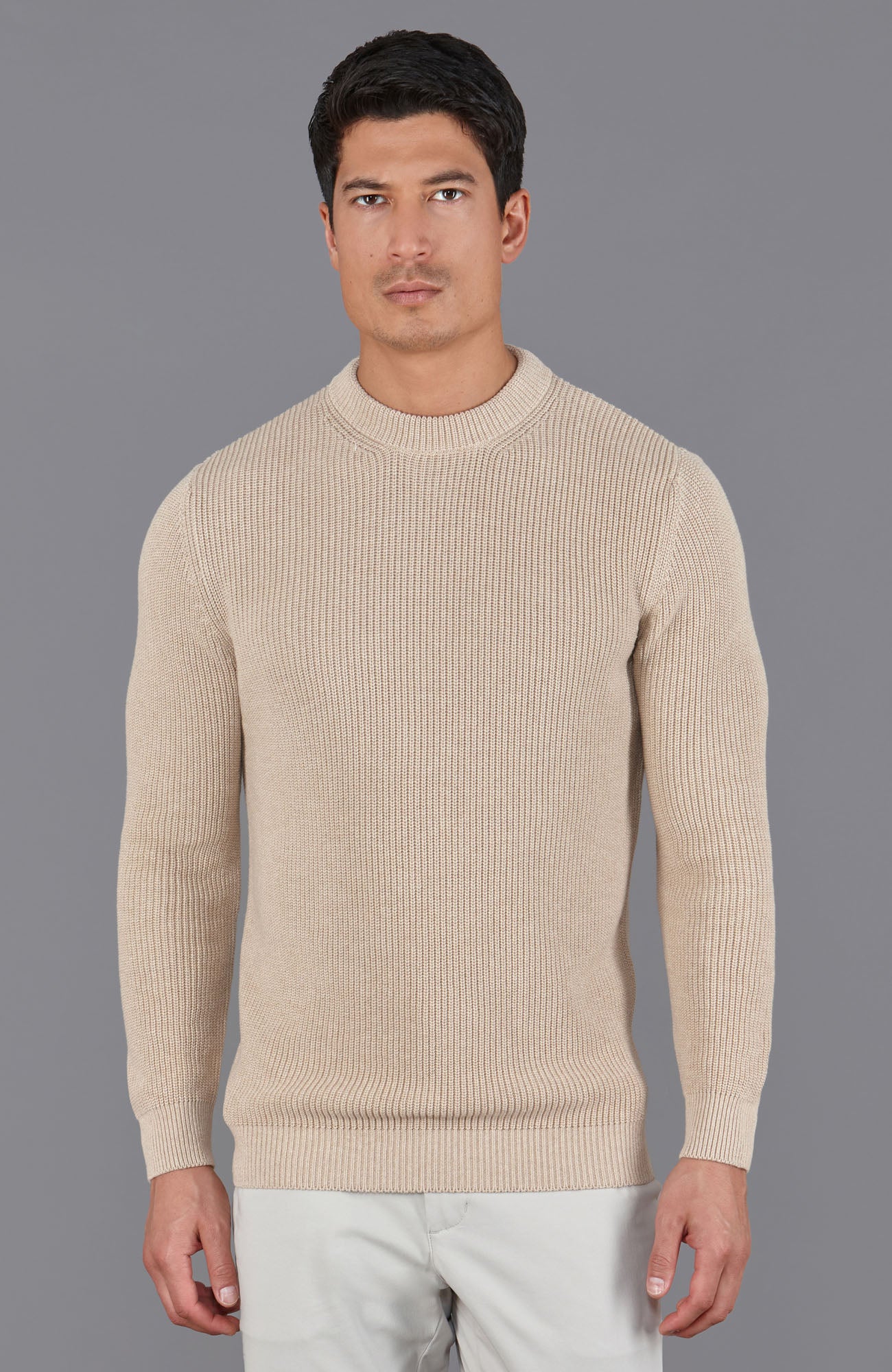 beige mens fisherman knit jumper