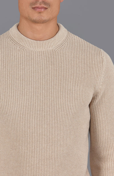 beige mens fisherman knit jumper