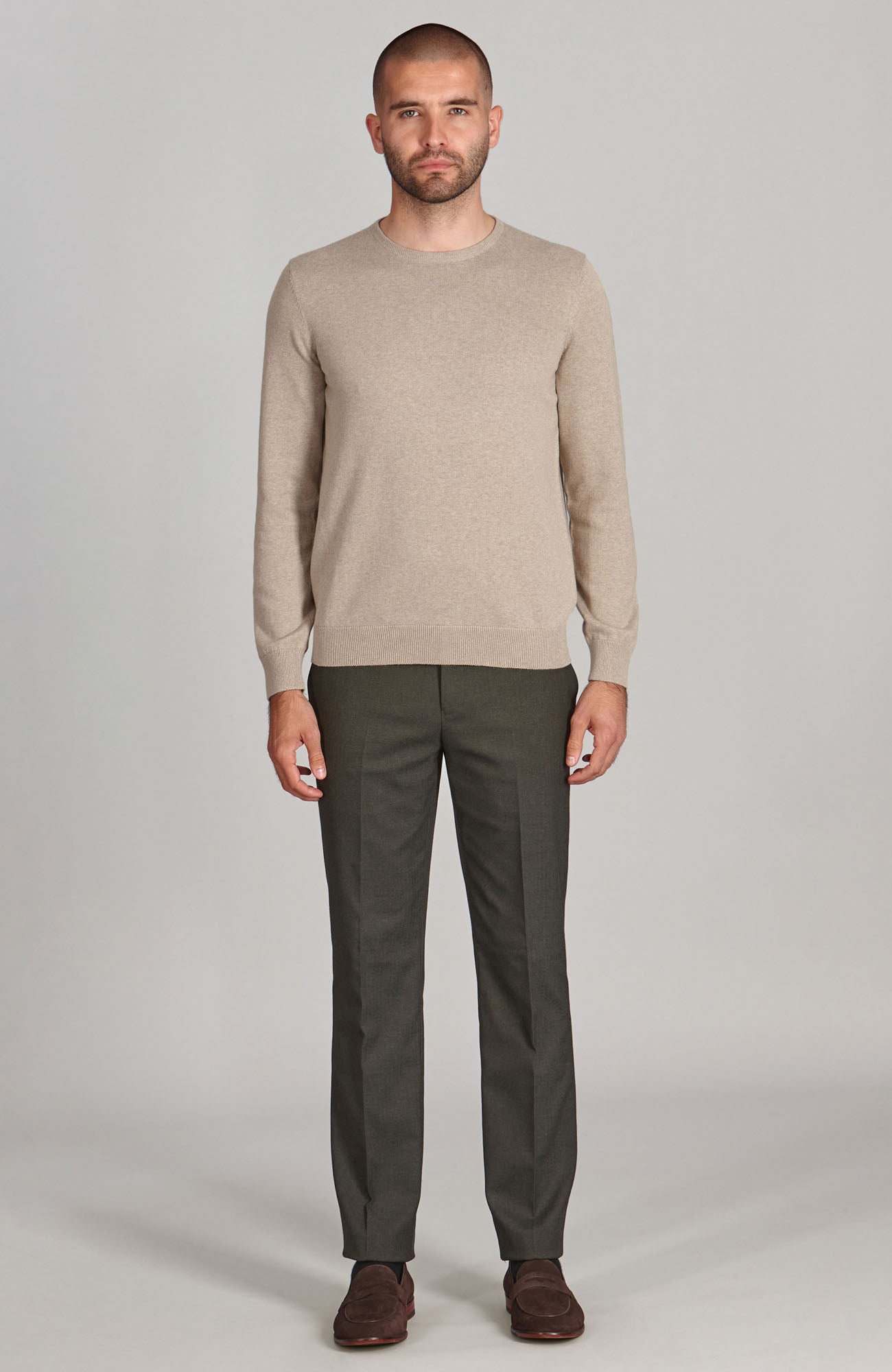 beige mens crew neck cotton jumper