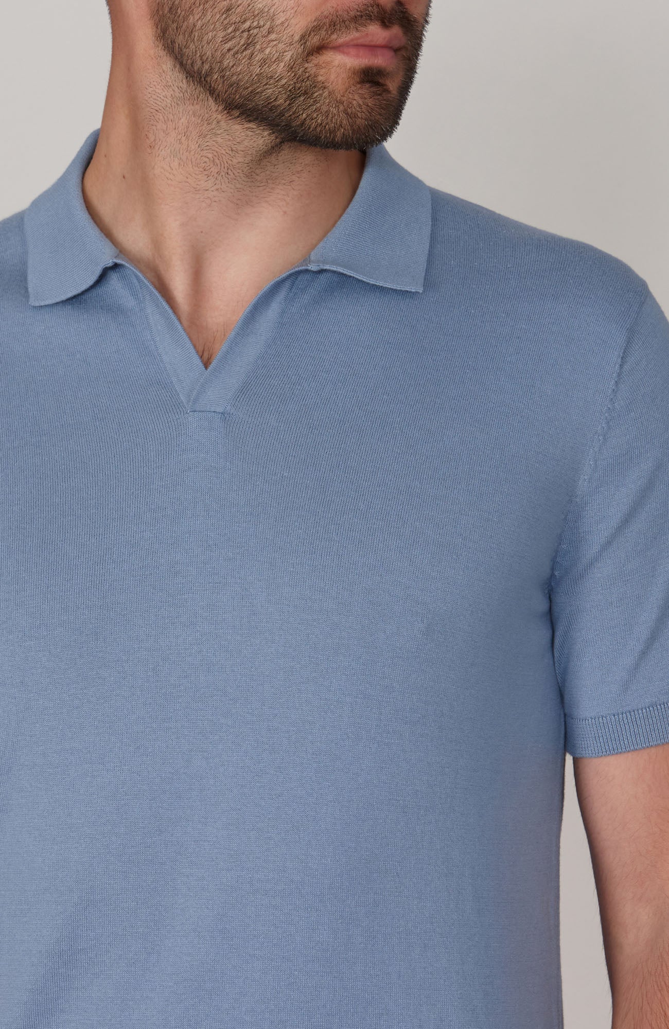 blue mens buttonless polo shirt