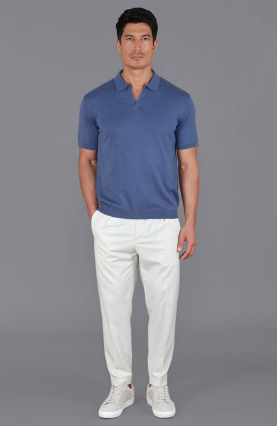 blue mens buttonless polo shirt