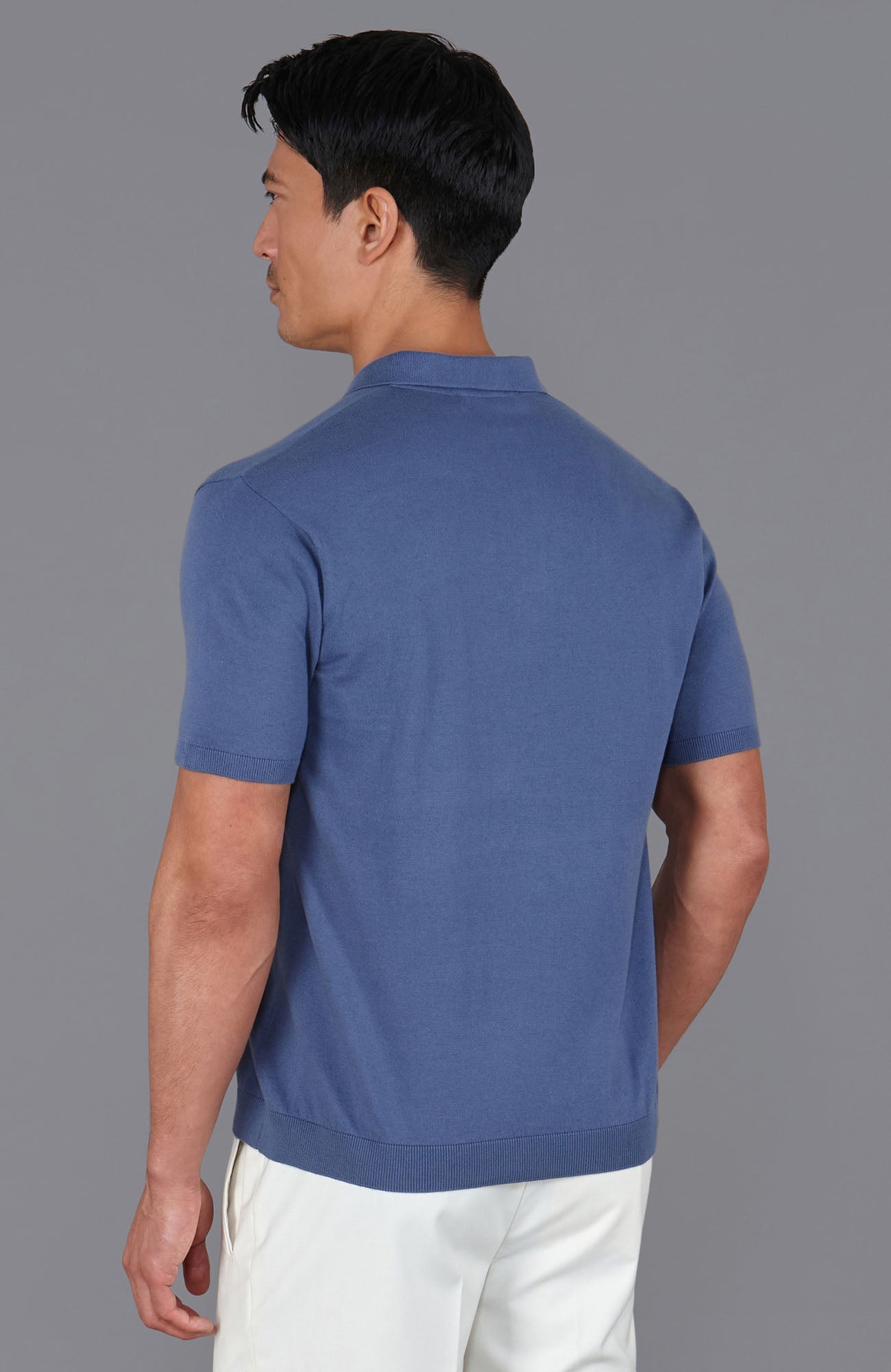 blue mens buttonless polo shirt