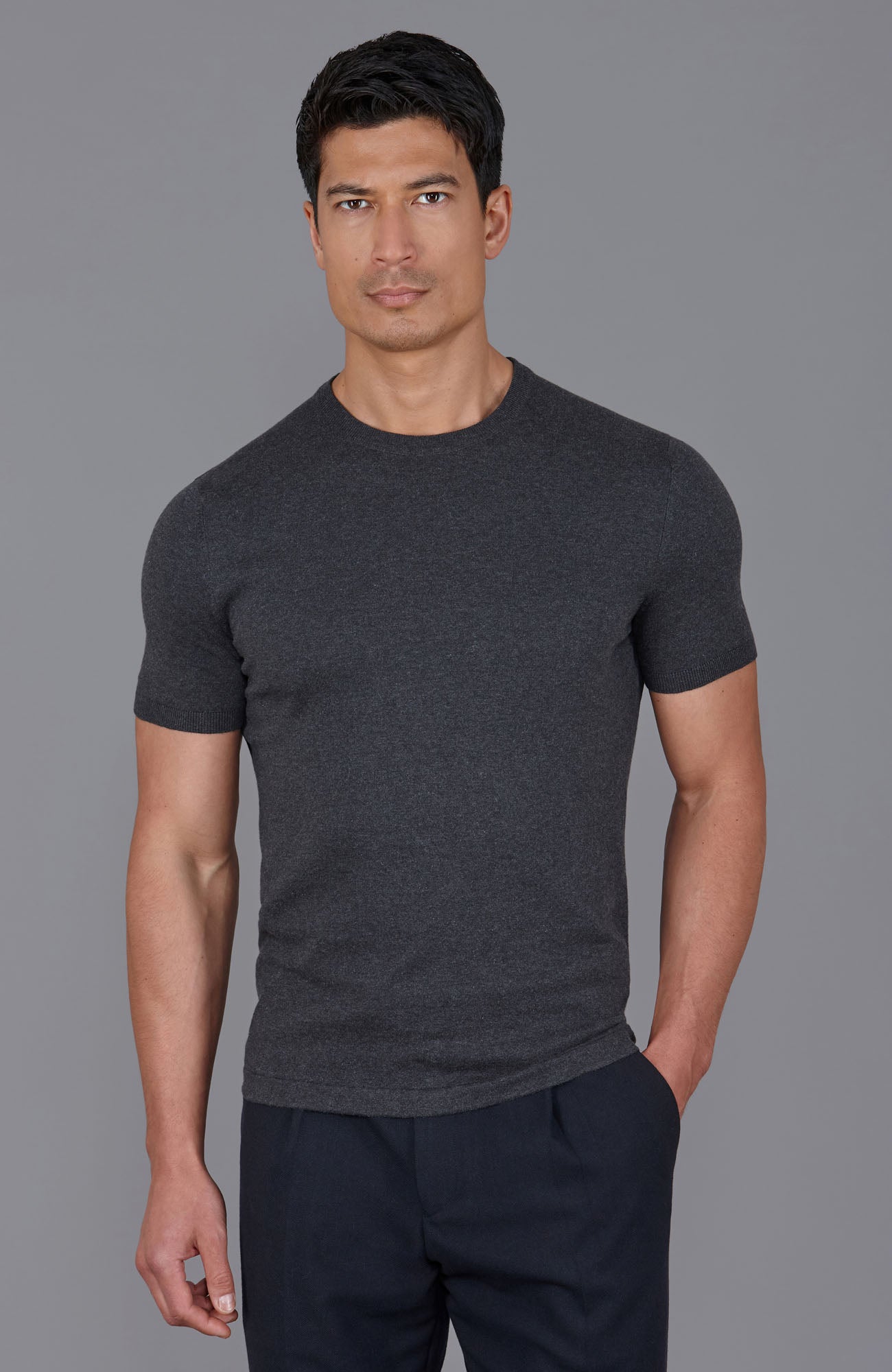 dark grey mens knitted t-shirt