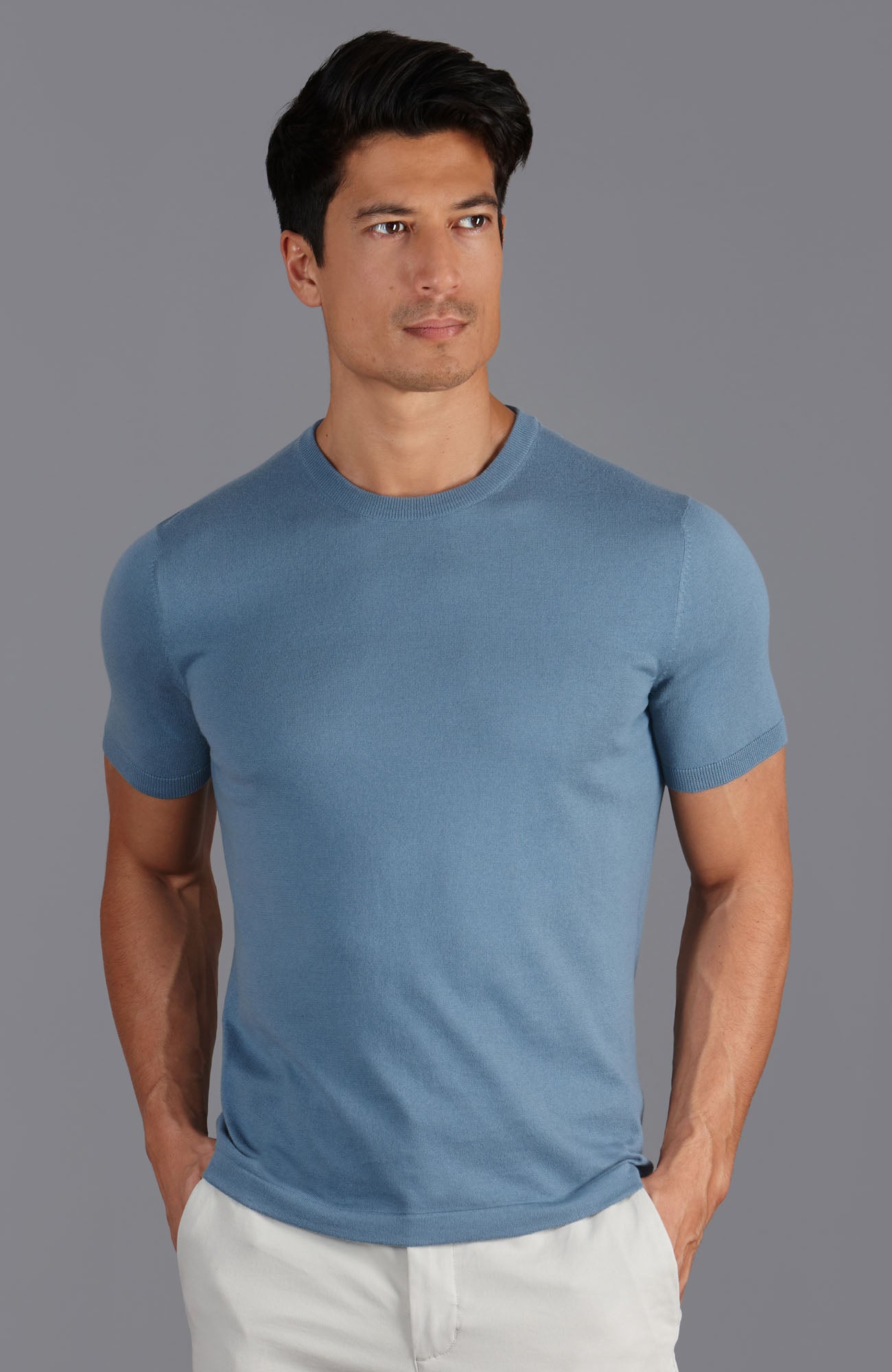 blue mens knitted t shirt