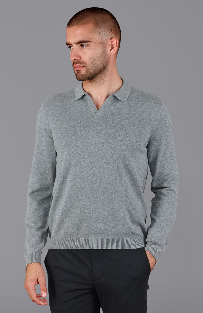 grey mens open collar jumper