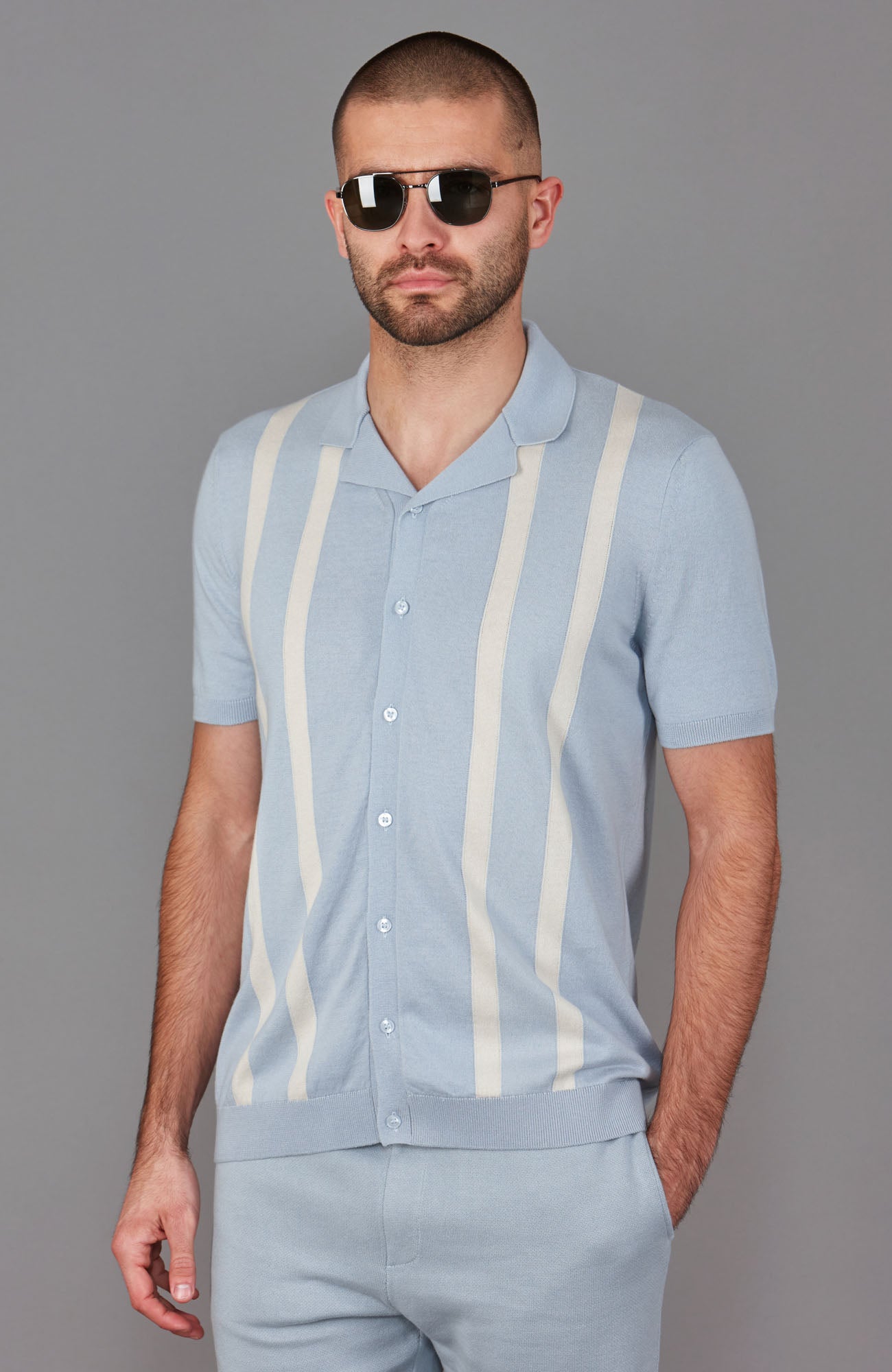 blue mens cuban collar shirt