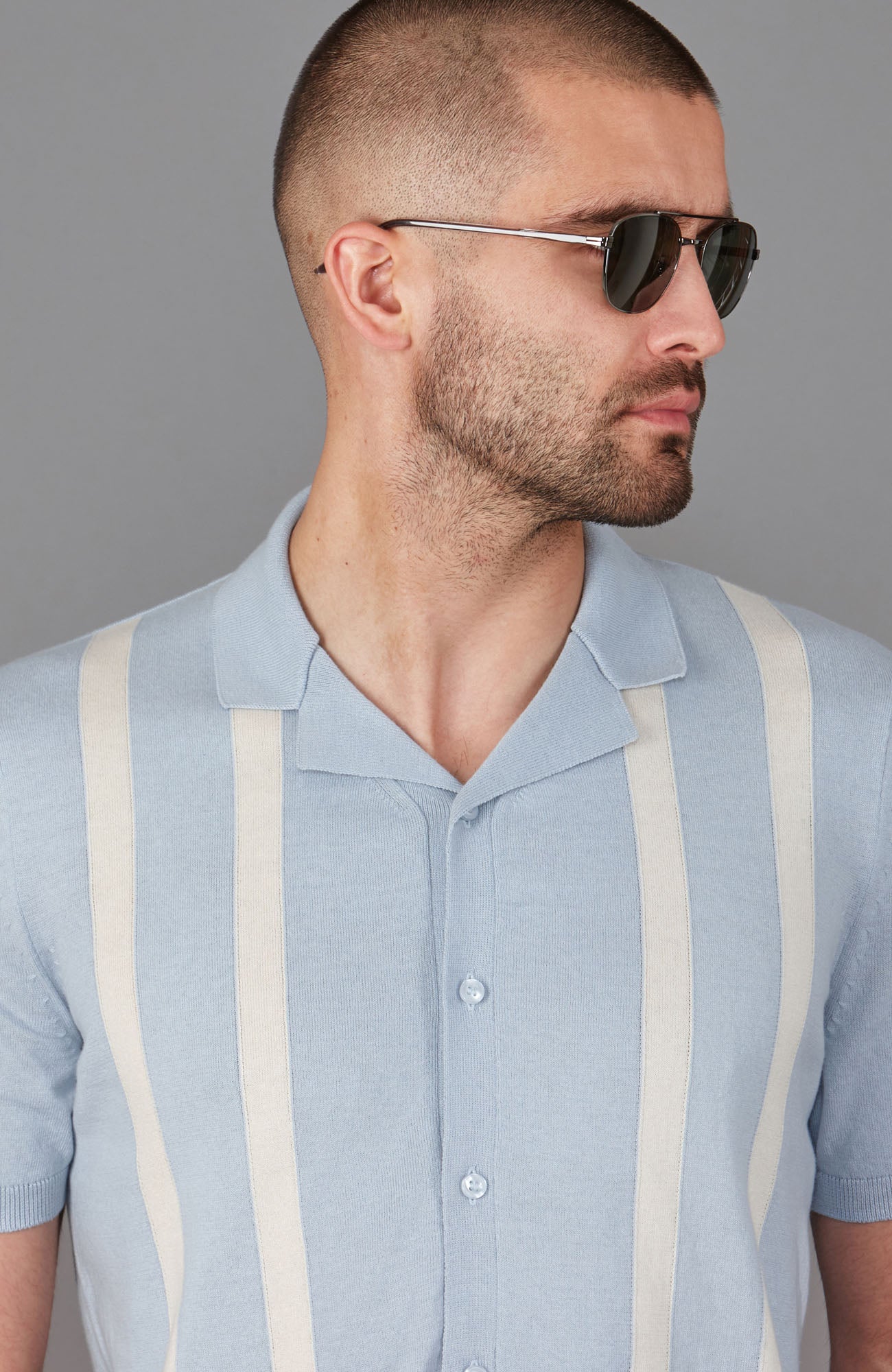 blue mens cuban collar shirt