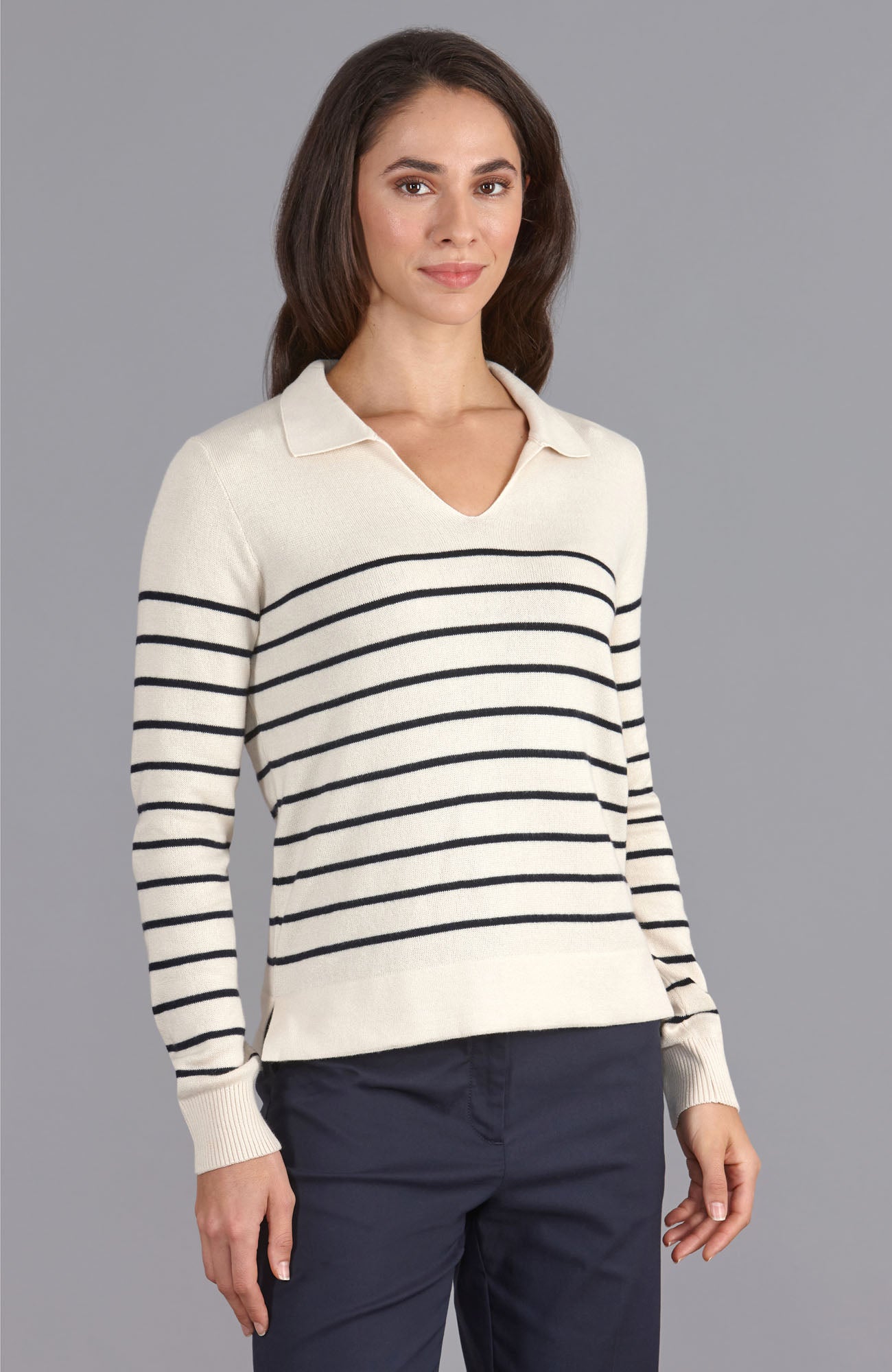 ecru womens breton polo neck jumper