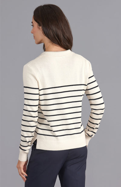 ecru womens breton polo neck jumper