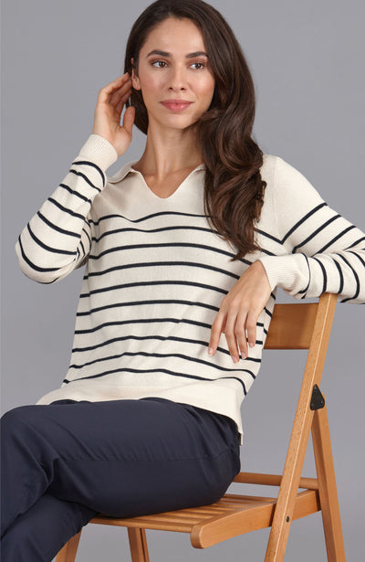 ecru womens breton polo neck jumper