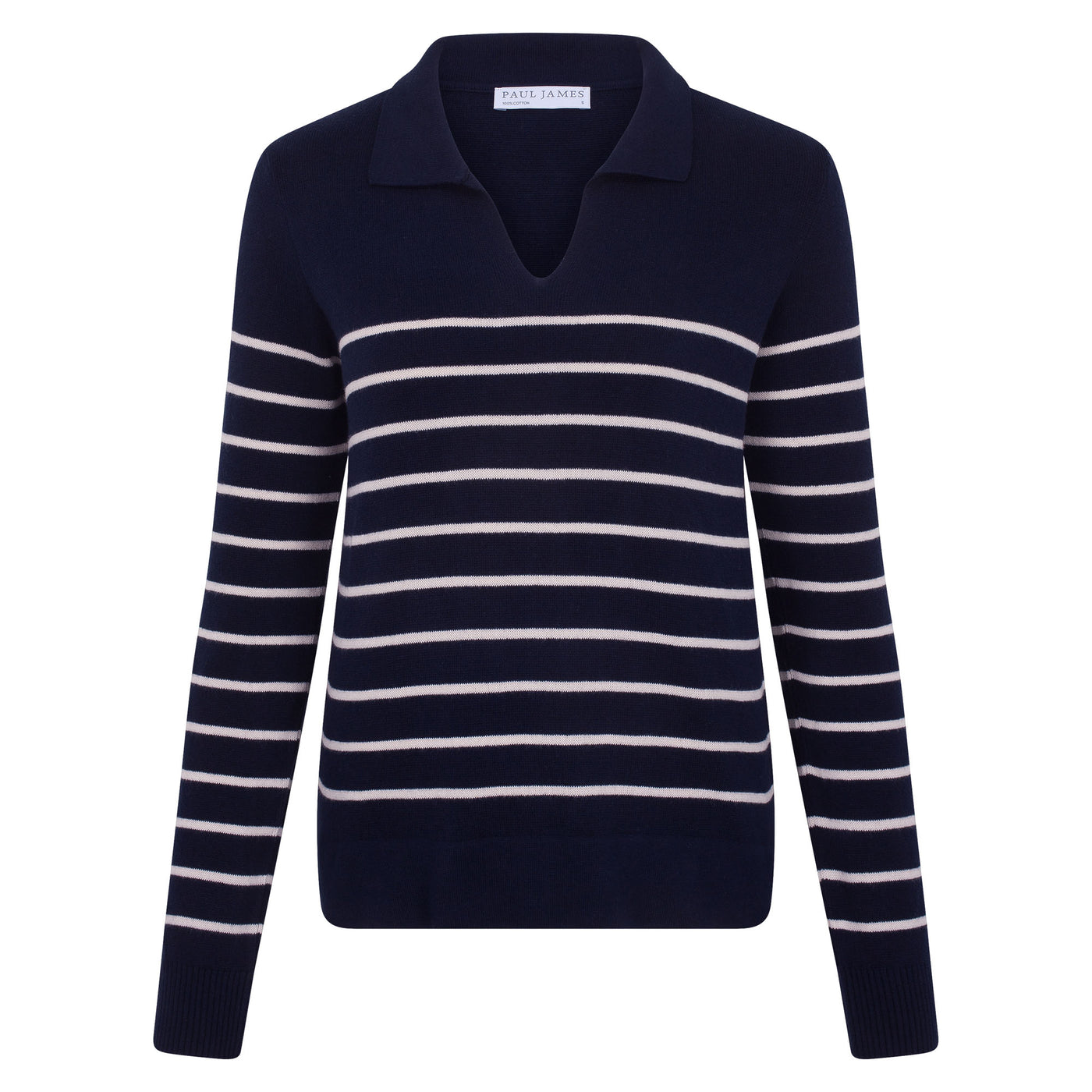 navy womens breton polo neck jumper