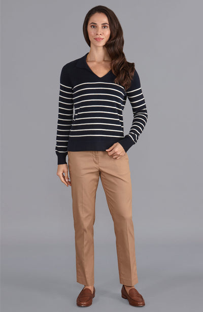 navy womens breton polo neck jumper