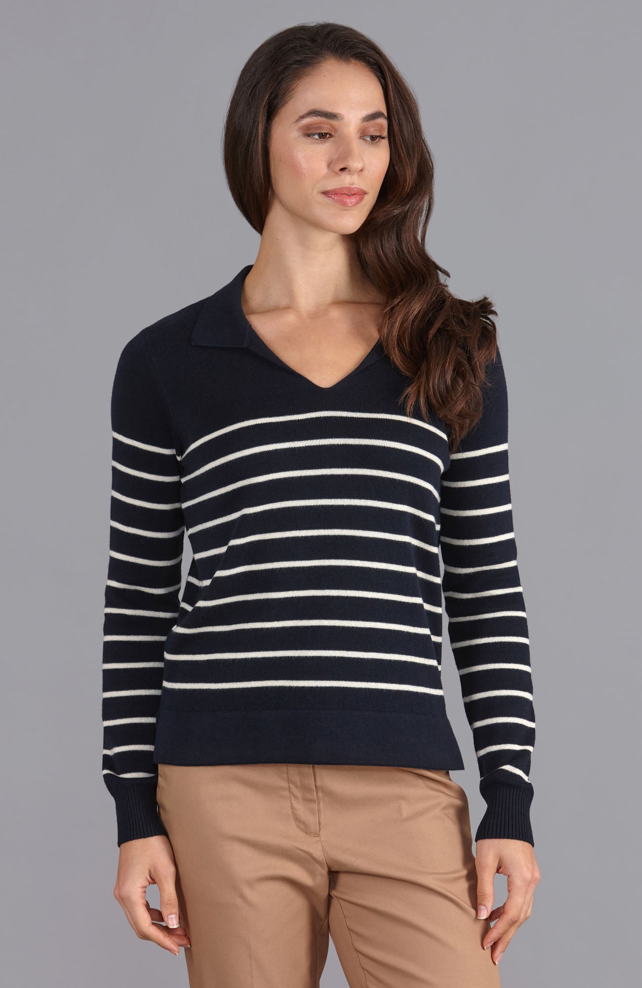 navy womens breton polo neck jumper