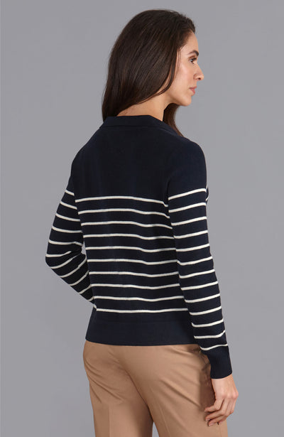 navy womens breton polo neck jumper