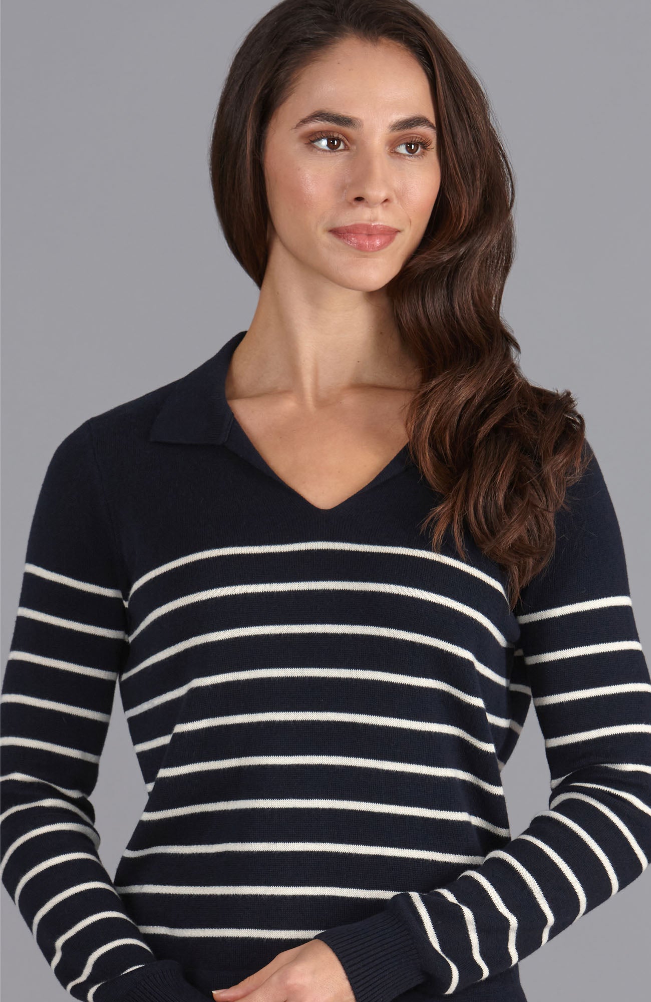 navy womens breton polo neck jumper