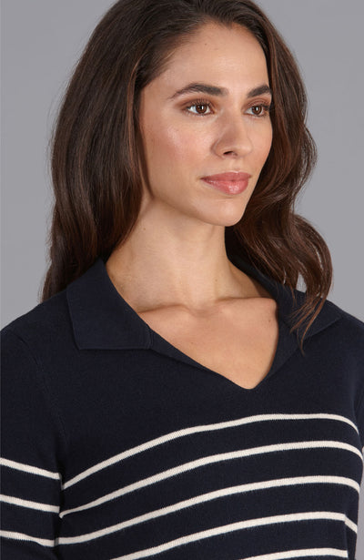 navy womens breton polo neck jumper