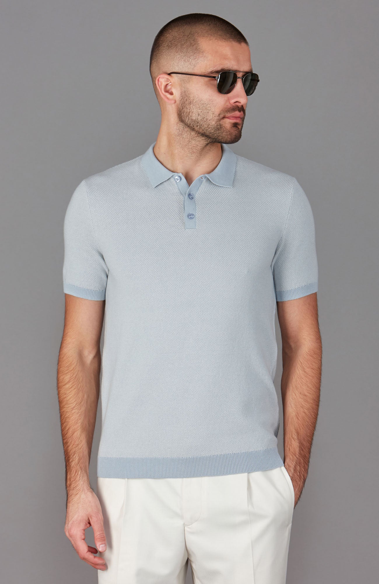 blue mens textured polo shirt