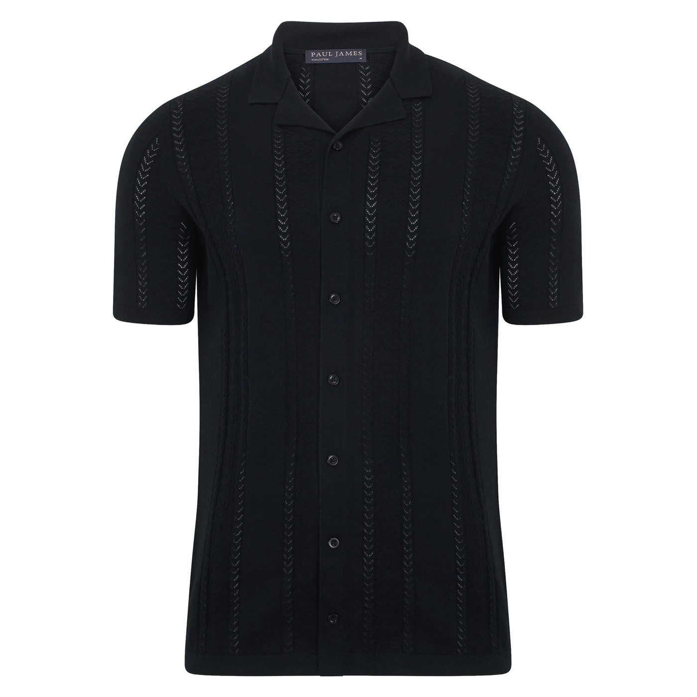 black mens open knit shirt