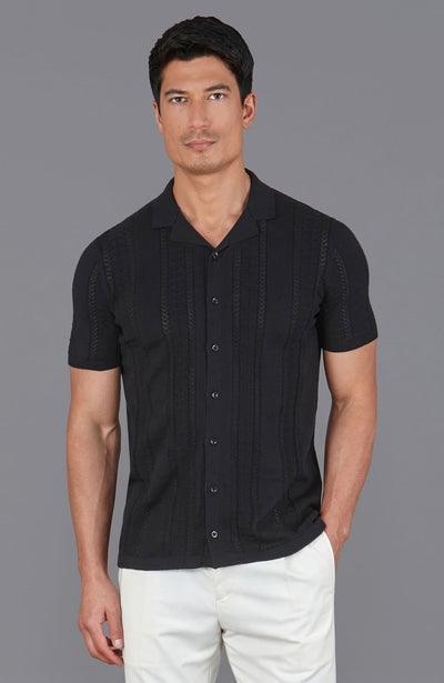 black mens open knit shirt