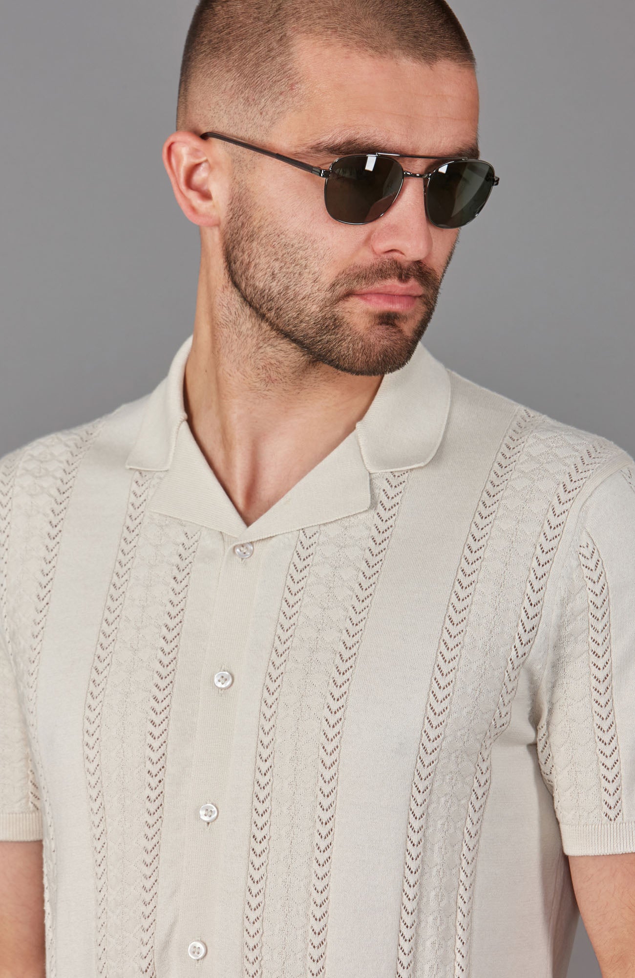 mens open knitted cuban collar shirt