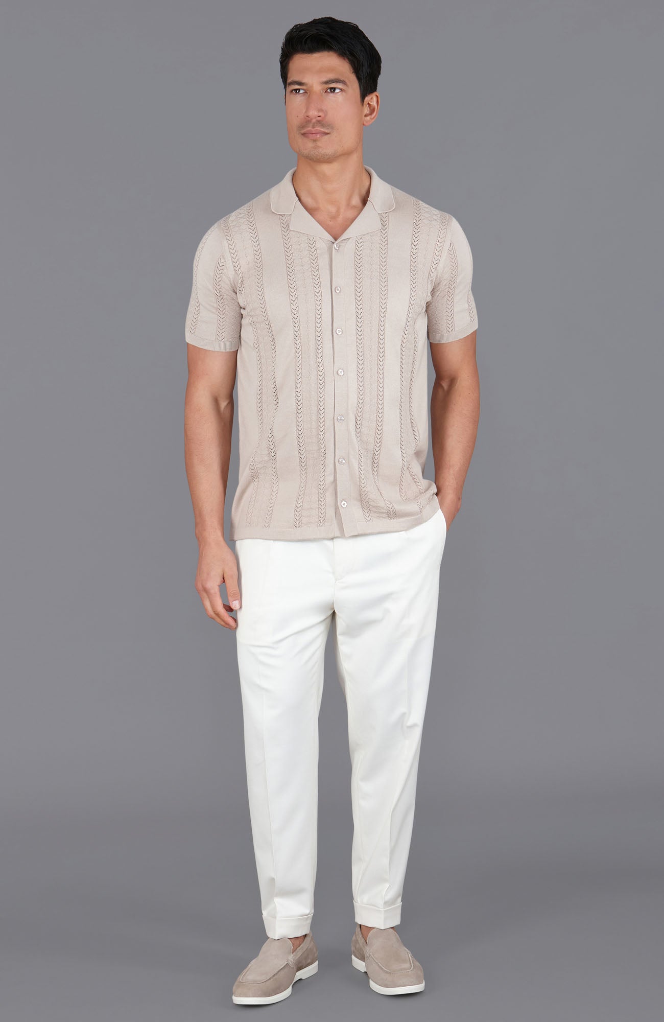 linen mens open knit shirt