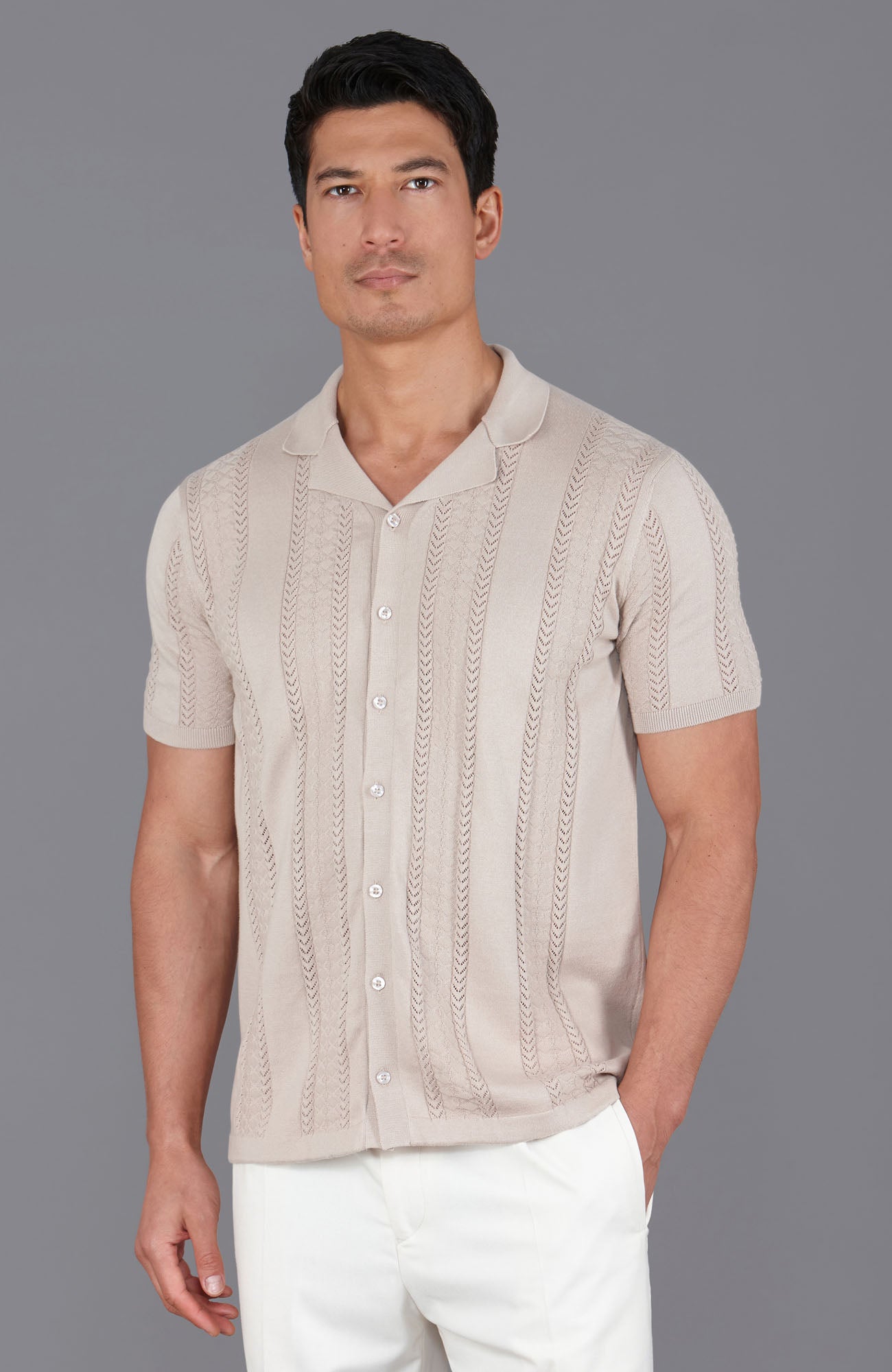 linen mens open knit shirt