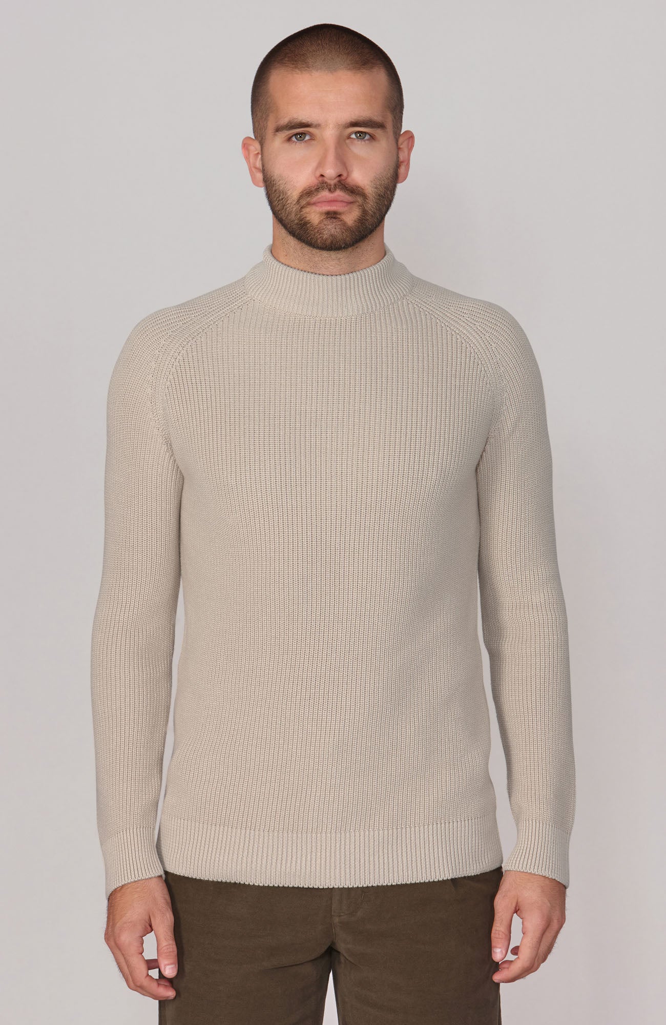 mens beige fisherman rib knit jumper