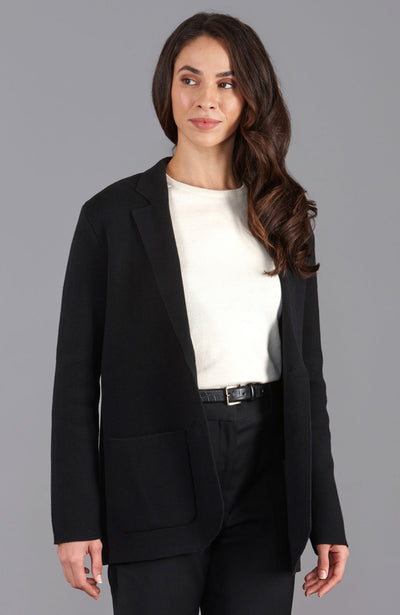 black womens relaxed knitted blazer