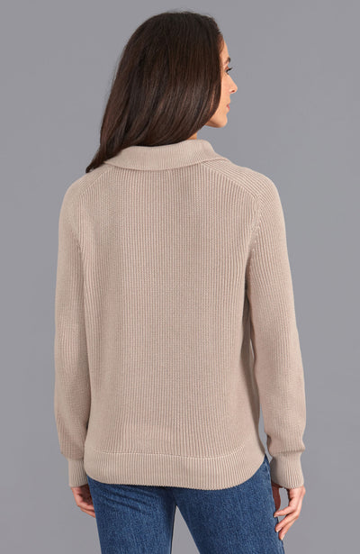 women linen rib zip neck jumper